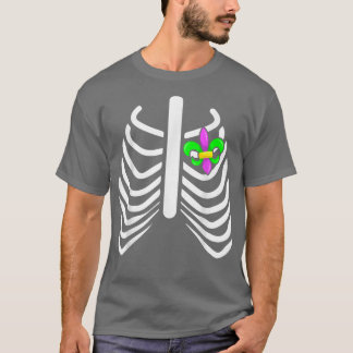Camiseta Mardi Gras Rib Heart Skeleton Rib Carnival Masquer