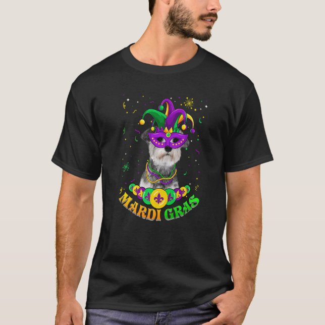 Camiseta Mardi Gras Schnauzer Cachorro Pai Cachorro Mãe Más (Frente)