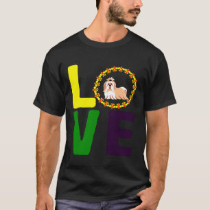 Camiseta Mardi Gras Shih Tzu Cachorro Mãe Pai Ama Fleur De