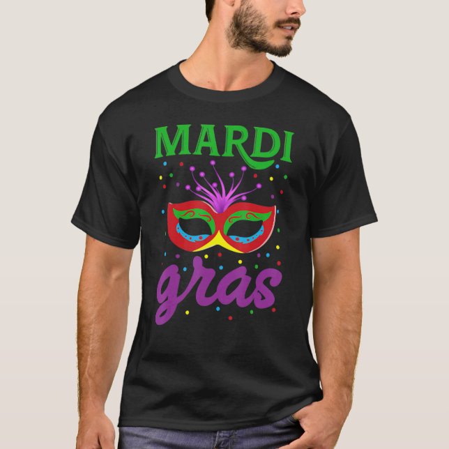 Camiseta Mardi Gras Shirt Mardi Gras 2023 Miçanga Mask Feat (Frente)
