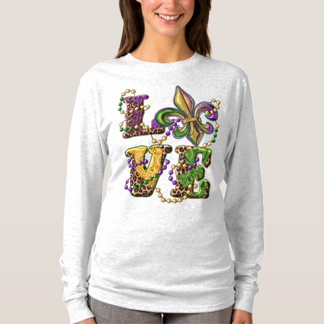 Camiseta Mardi Gras - Sinal de Amor com Fleur de Lis (Frente)