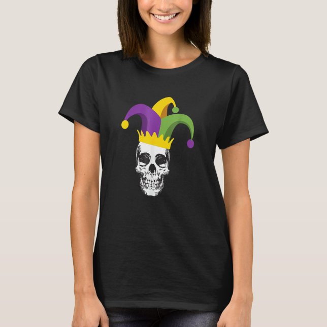 Camiseta Mardi Gras Skull Jester Hat Parade Costume (Frente)