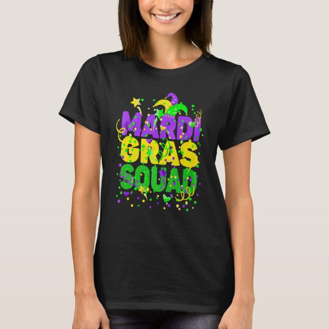 Camiseta Mardi Gras Squad Mask Feenas de Nova Orleans Carni (Frente)
