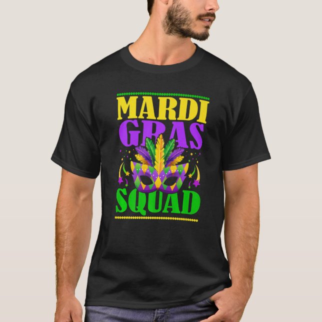 Camiseta Mardi Gras Squad Mask Festival Figurino Men W (Frente)