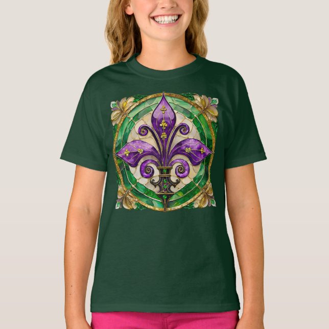 Camiseta Mardi Gras StainGlass Fleur de lis (Frente)