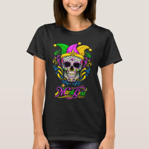 Camiseta Mardi Gras Sugar Skull Fleur De Lis Jesters Hat Pa