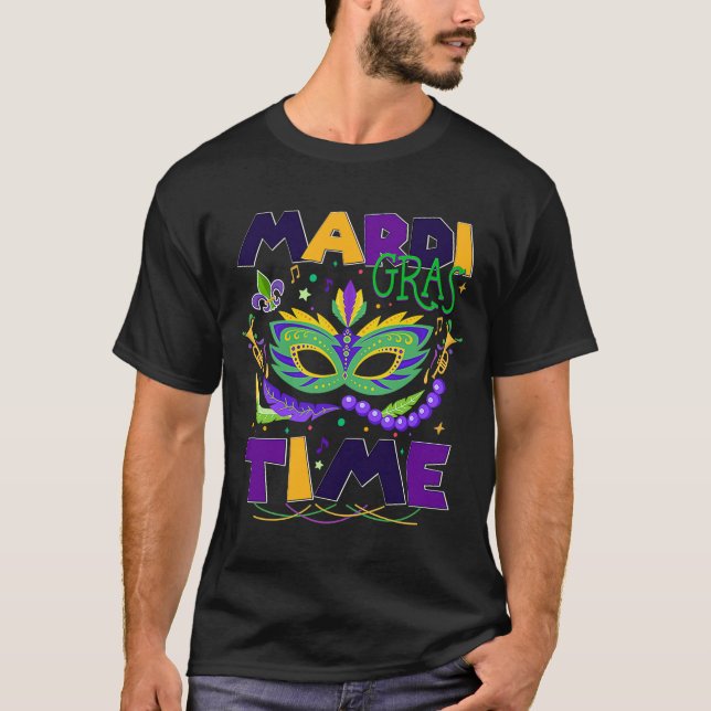 Camiseta Mardi Gras Time Feathering Krewes Máscara Mardi Gr (Frente)