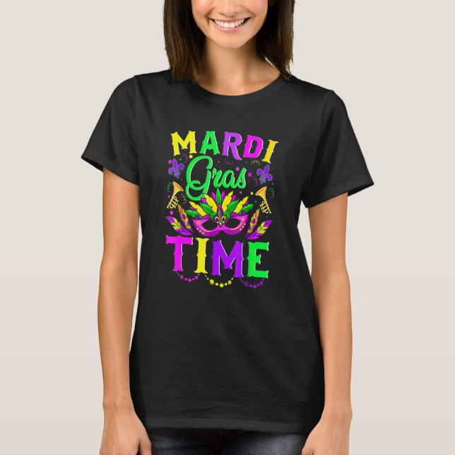 Camiseta Mardi Gras Time Feathering Krewes Máscara Mardi Gr (Frente)