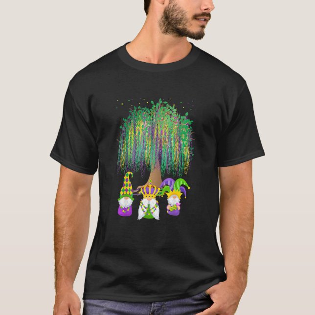 Camiseta Mardi Gras Tree Miçanga Gnomo New Orleans Festival (Frente)