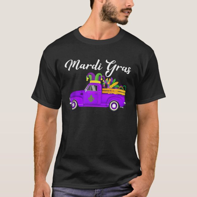 Camiseta Mardi Gras Truck Beards Mask Jester Hat Fat Tu (Frente)