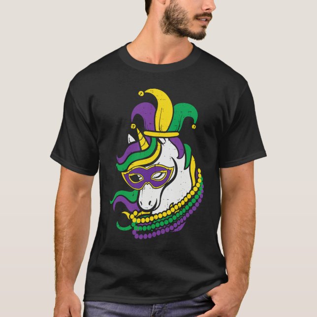 Camiseta Mardi Gras Unicorn Cute Outfit Girls Kids Toddlers (Frente)