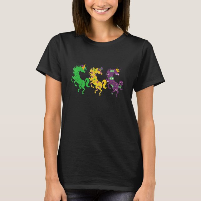 Camiseta Mardi Gras Unicorn Miçangas Festival Animais Jeste (Frente)