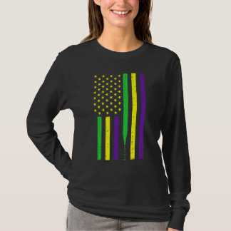 Camiseta Mardi Gras US Flag Baseball Bat Patriotic Men Wome