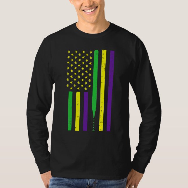Camiseta Mardi Gras US Flag Baseball Bat Patriotic Men Wome (Frente)