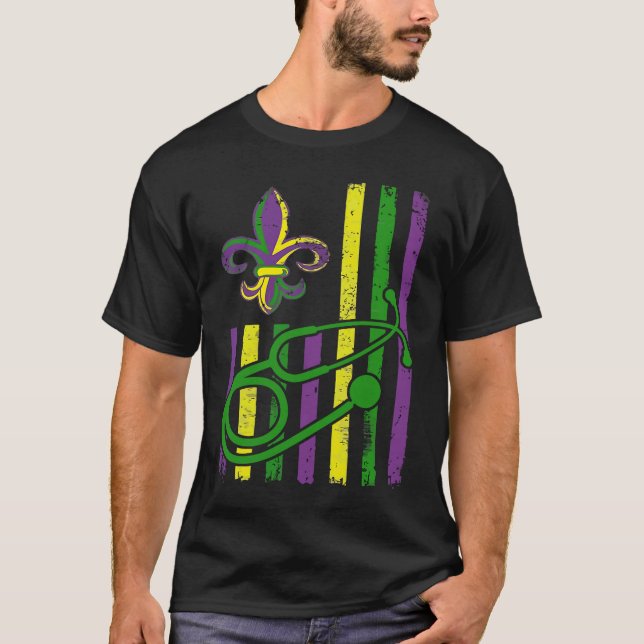 Camiseta Mardi Gras US Flag Stethoscope Patriotic Nurse RN (Frente)