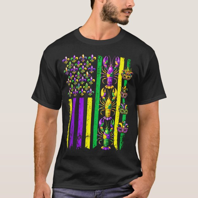 Camiseta Mardi Gras Usa American Flag Crawfish Carnival Men (Frente)