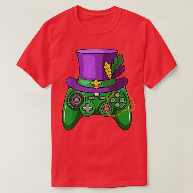 Camiseta Mardi Gras Video Game Controller Jester Hat Costum (Frente do Design)