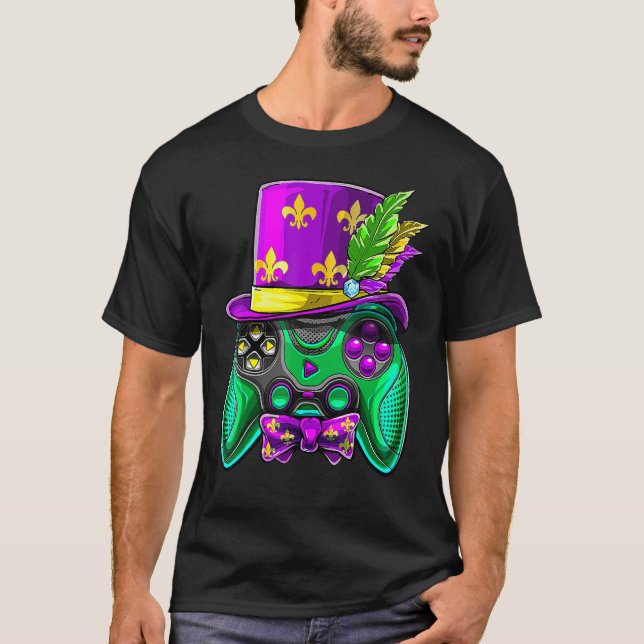Camiseta Mardi Gras Video Game Controller Jester Hat Costum (Frente)