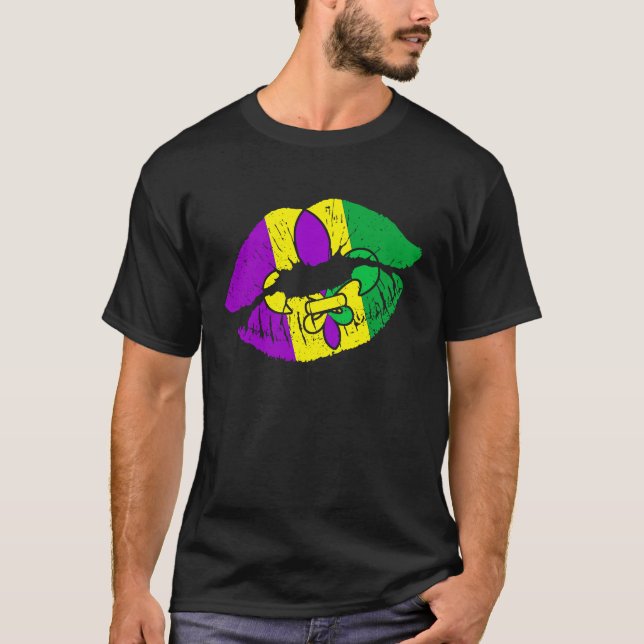 Camiseta Mardi Gras  Women Purple Green Yellow Lips Fleur D (Frente)