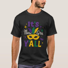 Camiseta Mardi Gras Y’all Feathered Mask Carnival Bold 