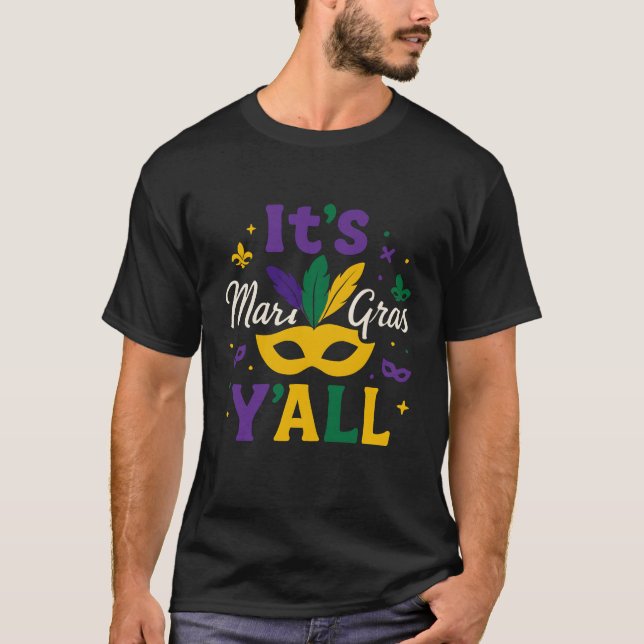 Camiseta Mardi Gras Y’all Feathered Mask Carnival Bold  (Frente)