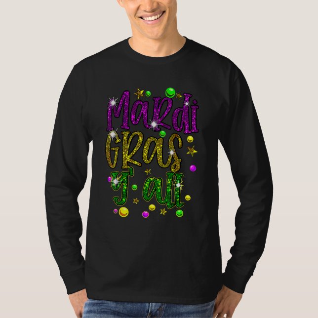 Camiseta Mardi Gras Y'all Galveston Fun Cute Beads And Mask (Frente)