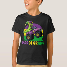 Camiseta Mardi Grawr Monster Truck Dinossaur Mardi Gras