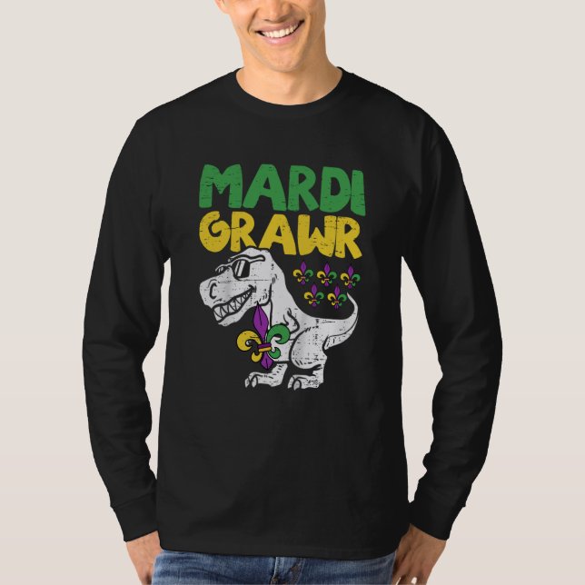 Camiseta Mardi Grawr Rex Dino Toddler Kids Mardi Gras Boys (Frente)