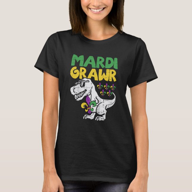 Camiseta Mardi Grawr Rex Dino Toddler Kids Mardi Gras Boys (Frente)