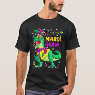 Camiseta Mardi Grawr T Rex Dinosaur Bead Mardi Gras Partido