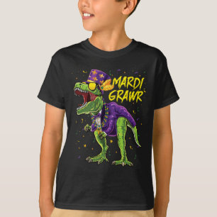 Camiseta Mardi Grawr T-rex Dinossaur Dino Mardi Gras Kids B