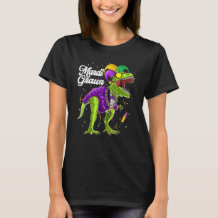 Camiseta Mardi Grawr T Rex Dinossaur Mardi Gras Bead Costum
