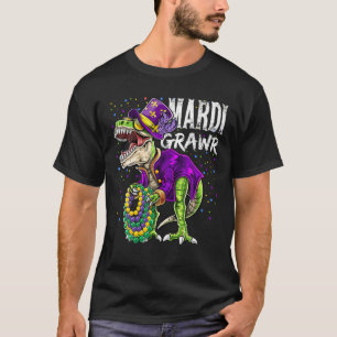 Camiseta Mardi Grawr T Rex Dinossaur Mardi Gras Bead Costum