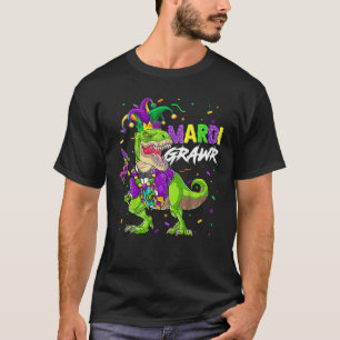 Camiseta Mardi Grawr T Rex Dinossaur Mardi Gras Bead Costum