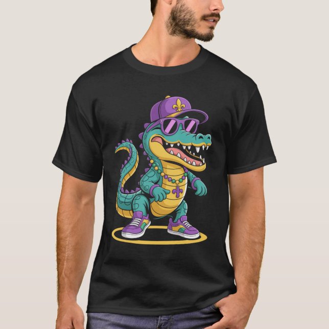 Camiseta Mardigator Mardi Gras Alligator (Frente)