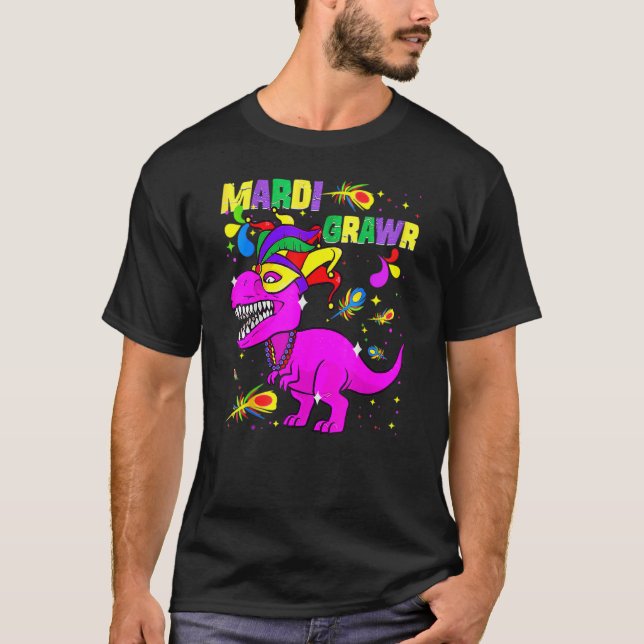 Camiseta Mardisauro T Rex Dinossauro Engraçado Mardi Gras B (Frente)