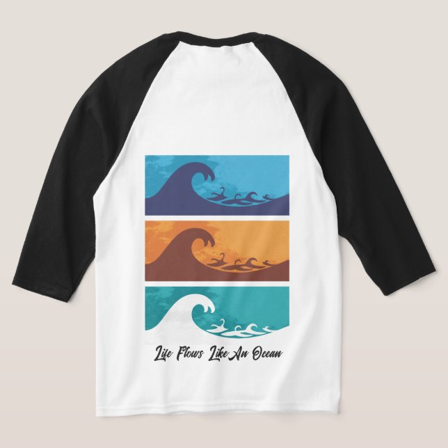 Camiseta Marés da Vida: Vá com o Fluxo, Surfe as Ondas (Postura das costas)