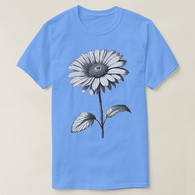 Camiseta Margarida Flor com caule Black and white art Beaut (Frente do Design)