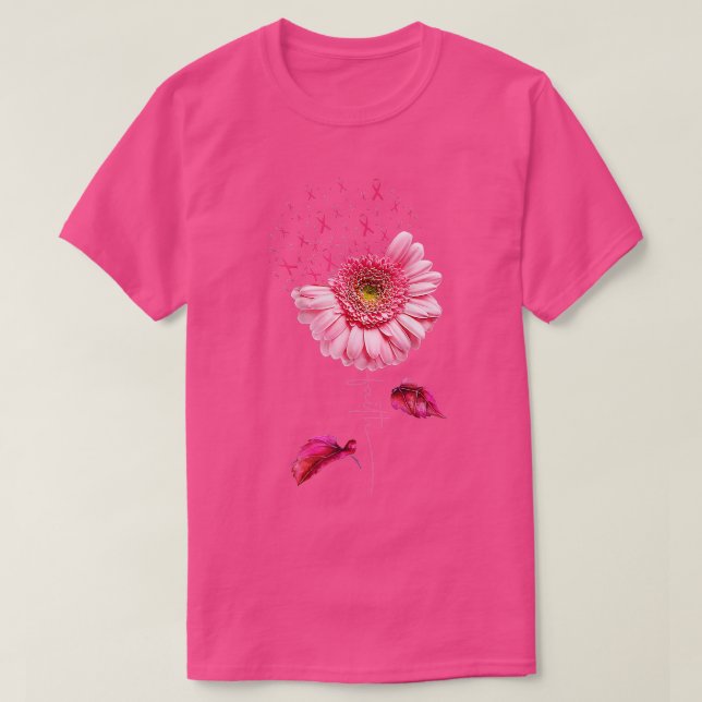 Camiseta Margarida Rosa de Fita Fé-Fita Sensibilização para (Frente do Design)