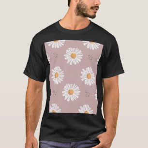 Camiseta Margarida Rosa: Padrão de Repetição Floral.