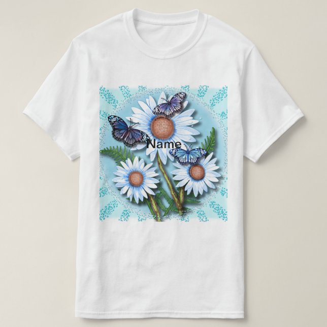 Camiseta Margaridas Azuis Borboleta  (Frente do Design)