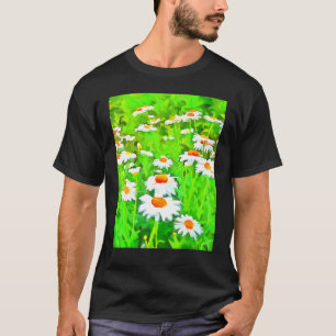 Camiseta Margaridas Brancas de Jardim Artísticas Brilhantes