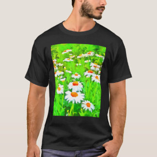 Camiseta Margaridas Brancas de Jardim Artísticas Brilhantes