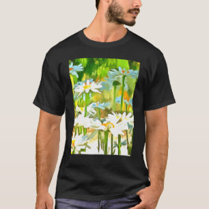 Camiseta Margaridas Brancas de Jardim Artísticas Brilhantes