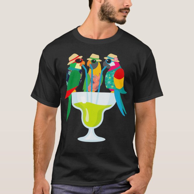 Camiseta Margarita Parrots Bebendo Engraçado Mãe Halloween (Frente)