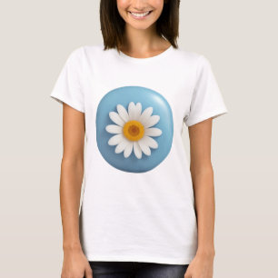 Camiseta Marguerite Branca num Círculo Azul Claro