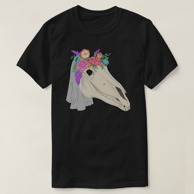 Camiseta Mari Lwyd Welsh Folklore Horse Skull - Cor Plana (Frente do Design)
