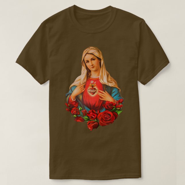 Camiseta Maria Mãe de Deus Coração da Virgem Maria Clássica (Frente do Design)