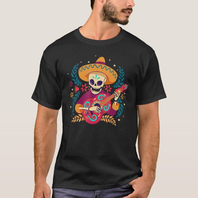 Camiseta Mariachi Day Of Morto Skeleton Cinco De Mayo Mexic (Frente)