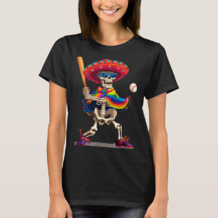 Camiseta Mariachi esqueleto beisebol cinco de maio mexicano